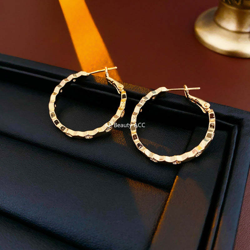 C관 - 14K 도금 큐빅 원형 귀걸이 세련된 귀걸이 [E18500] 24.01-3