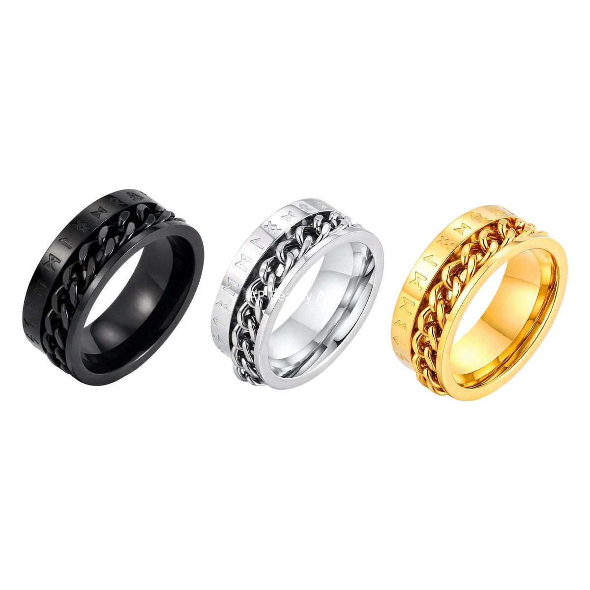 G관 - 스테인리스 스틸 룬 문자 체인 회전 반지 [R-651] 25.10-5