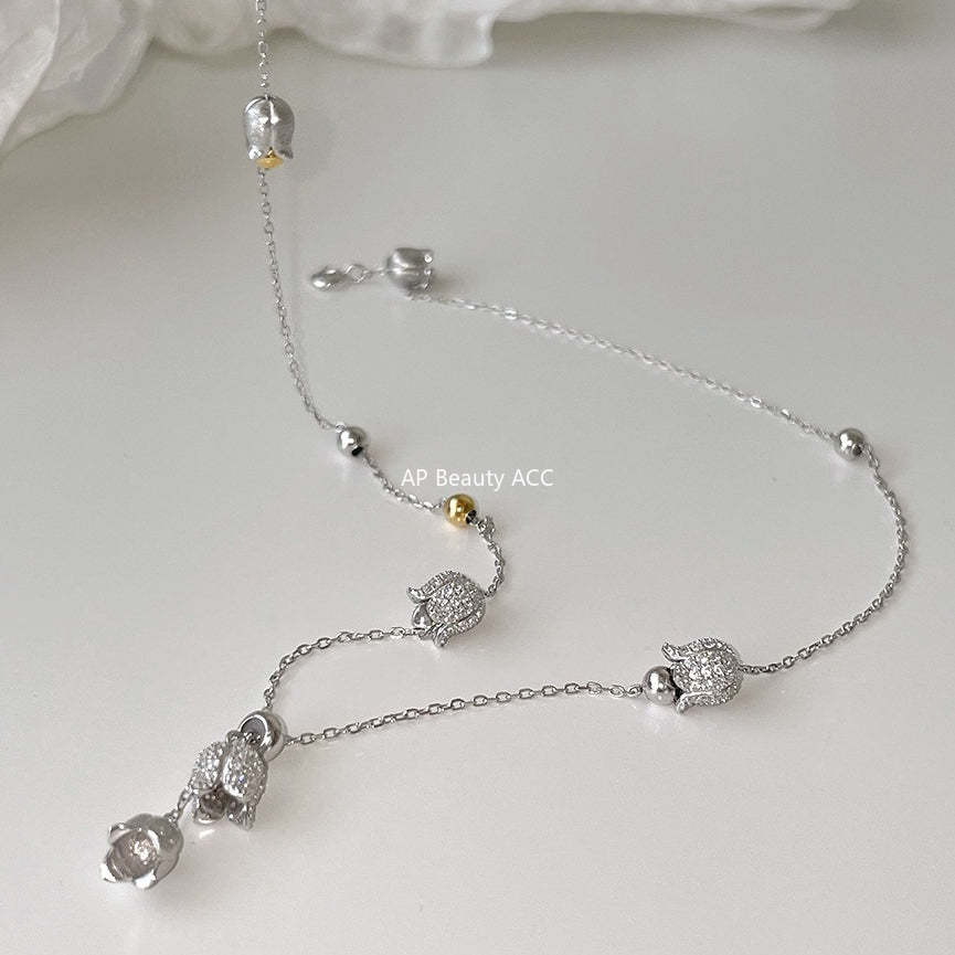 A관 - 꽃봉오리 플라워 모양 큐빅 목걸이 [XL-1220] 25.12-1