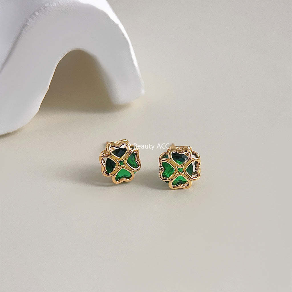 C관 - 18K 도금 두꺼운 큐빅 그린 꽃 기하학 귀걸이 [4522] 24.07-2