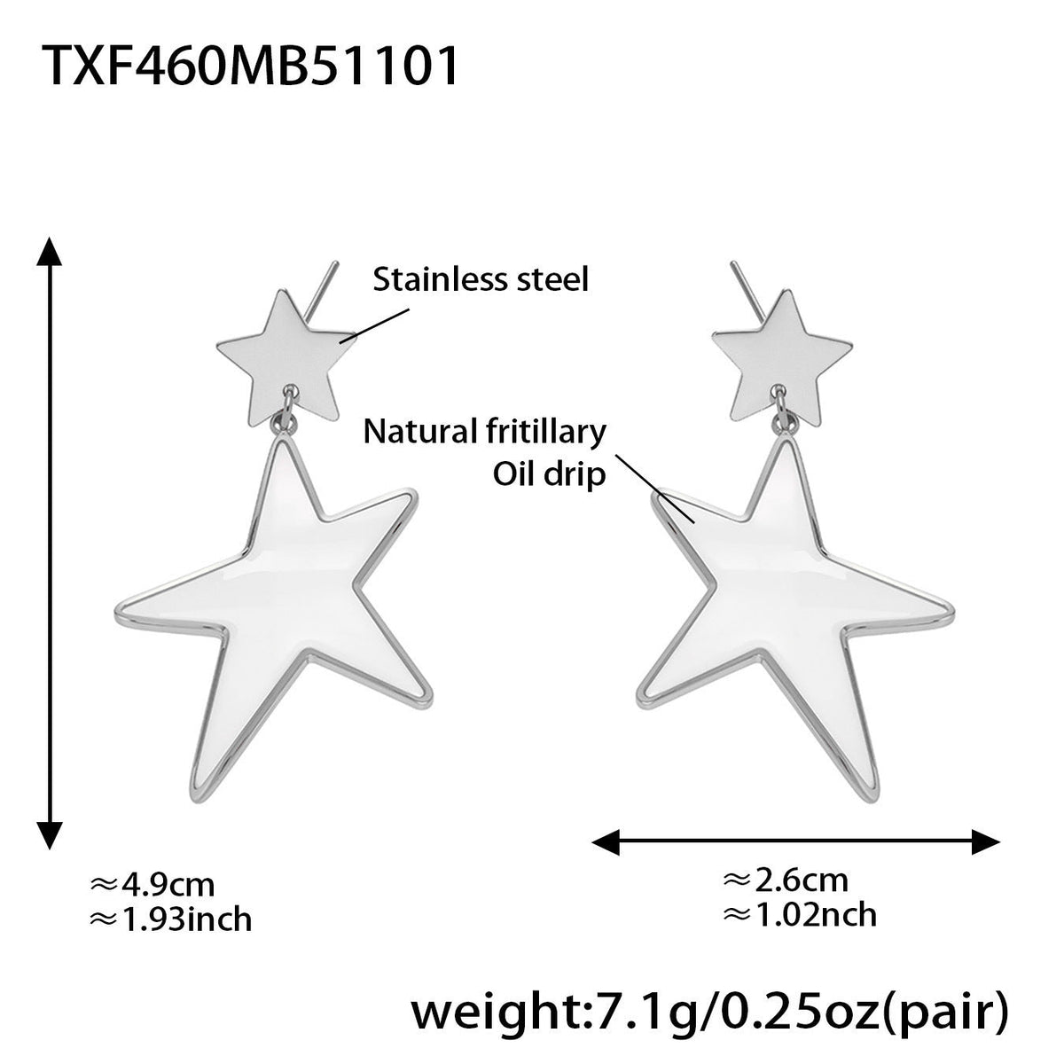 D관 - 스테인리스 18K 도금 천연 자개 대형 오각별 반지 귀걸이 [TXF460] 25.11-1