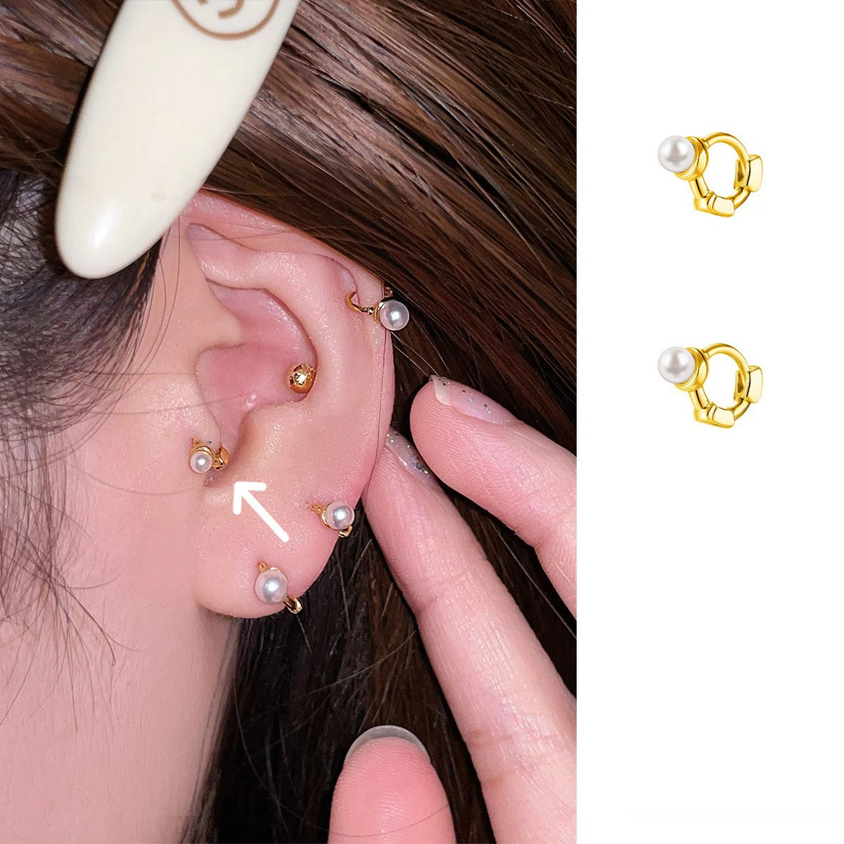 A관 - 미니 진주 티타늄 스틸 링 귀걸이 [EH-4088] 25.09-4