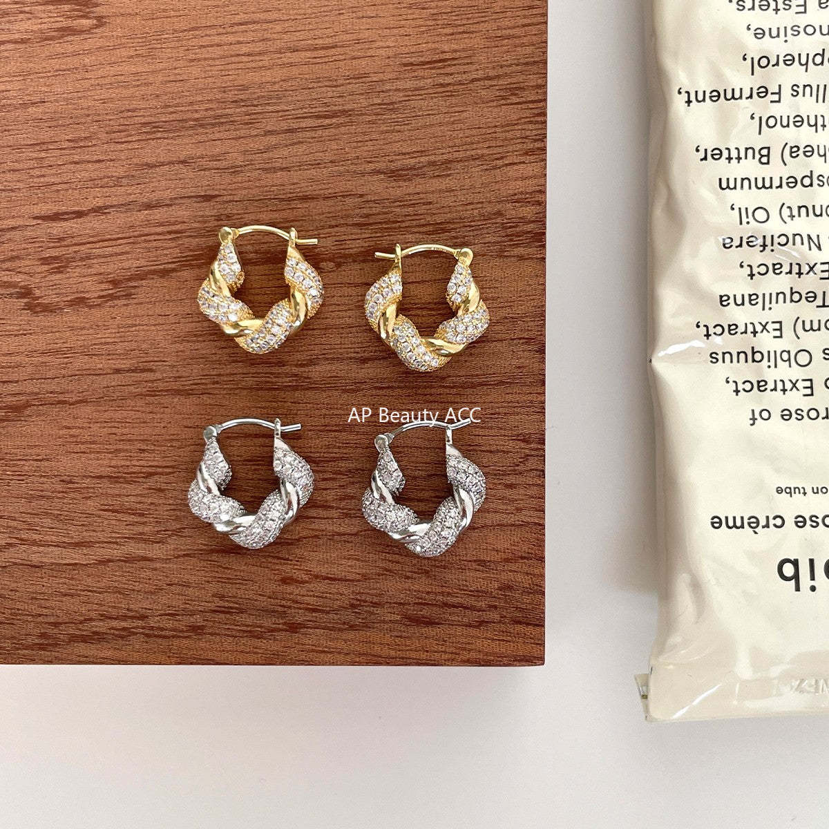 A관 - 925 은침 큐빅 크루아상 모양 후프 귀걸이 [EH-4116] 25.10-5