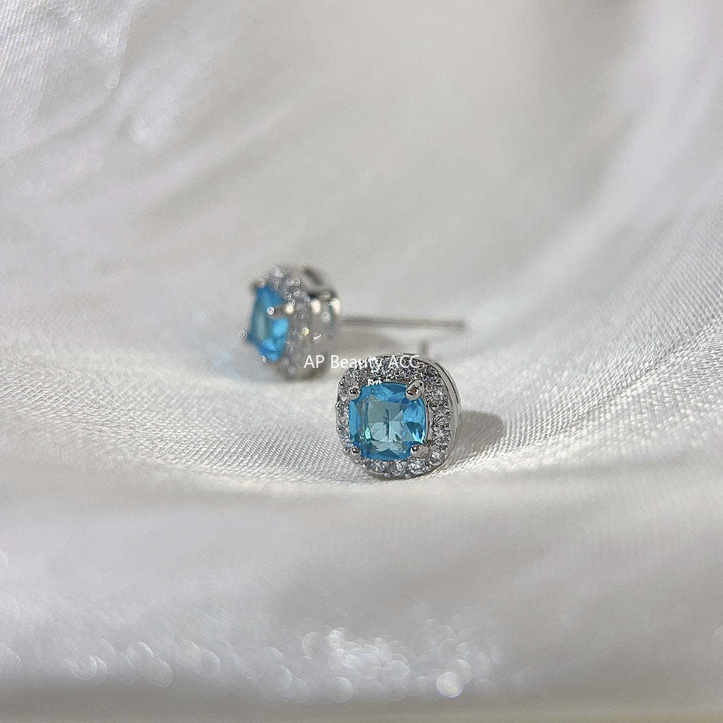 C관 - 미니 큐빅 해양 블루 기하학 은침 귀걸이 [3723] 24.04-1