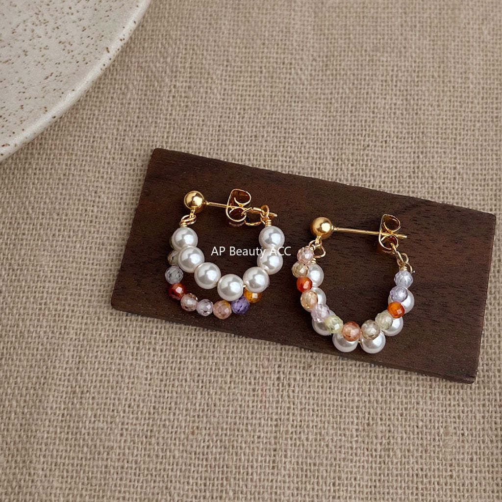 C관 - 큐빅 핸드메이드 글래스 진주 귀걸이 [5477] 25.02-1