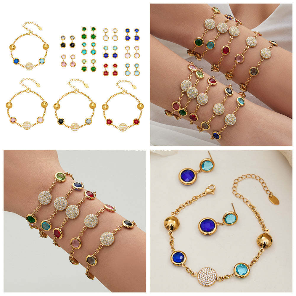 D관 - 스테인리스 스틸 풀 큐빅 글라스 스톤 18K도금 팔찌 귀걸이 [TXE508] 25.12-1