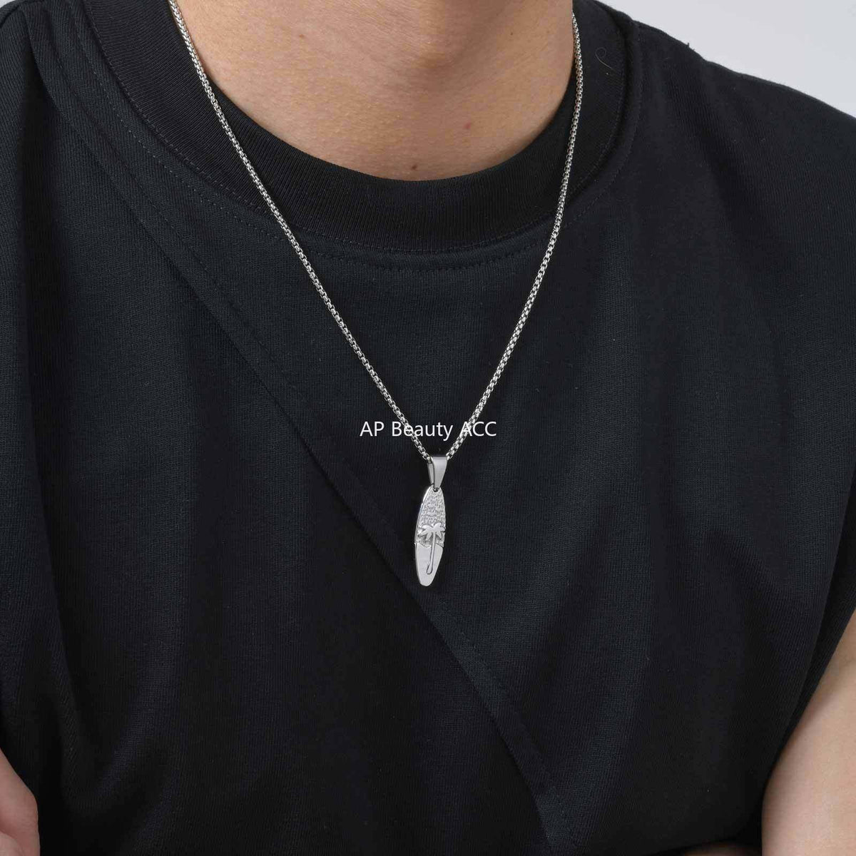 G관 - 스테인리스 타원형 야자수 펜던트 목걸이 [PN-2159] 25.10-5