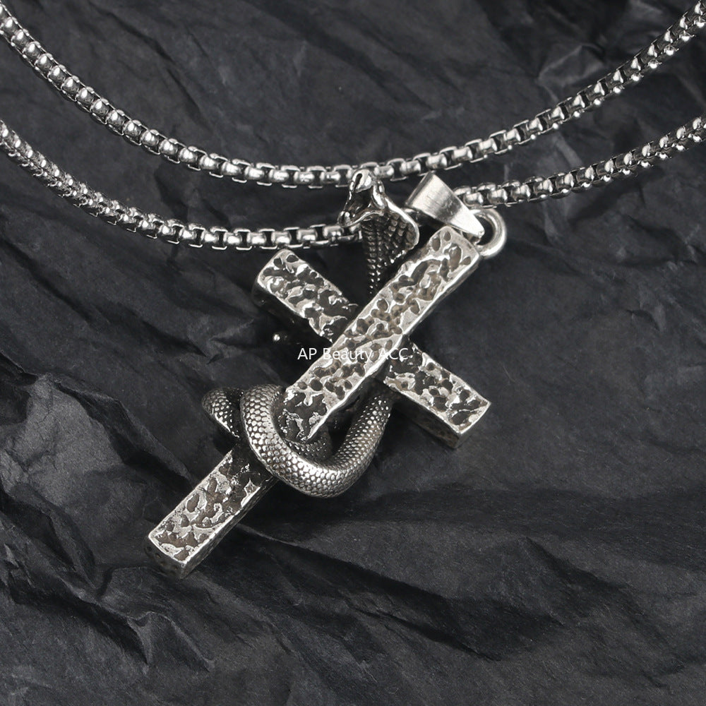 G관 - 뱀 펀칭 십자가 디자인 펜던트 체인 목걸이 [X1202] 25.10-2