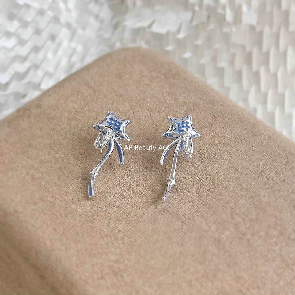 C관 - 925 은침 별 리본 디자인 큐빅 귀걸이 [6868] 25.10-1