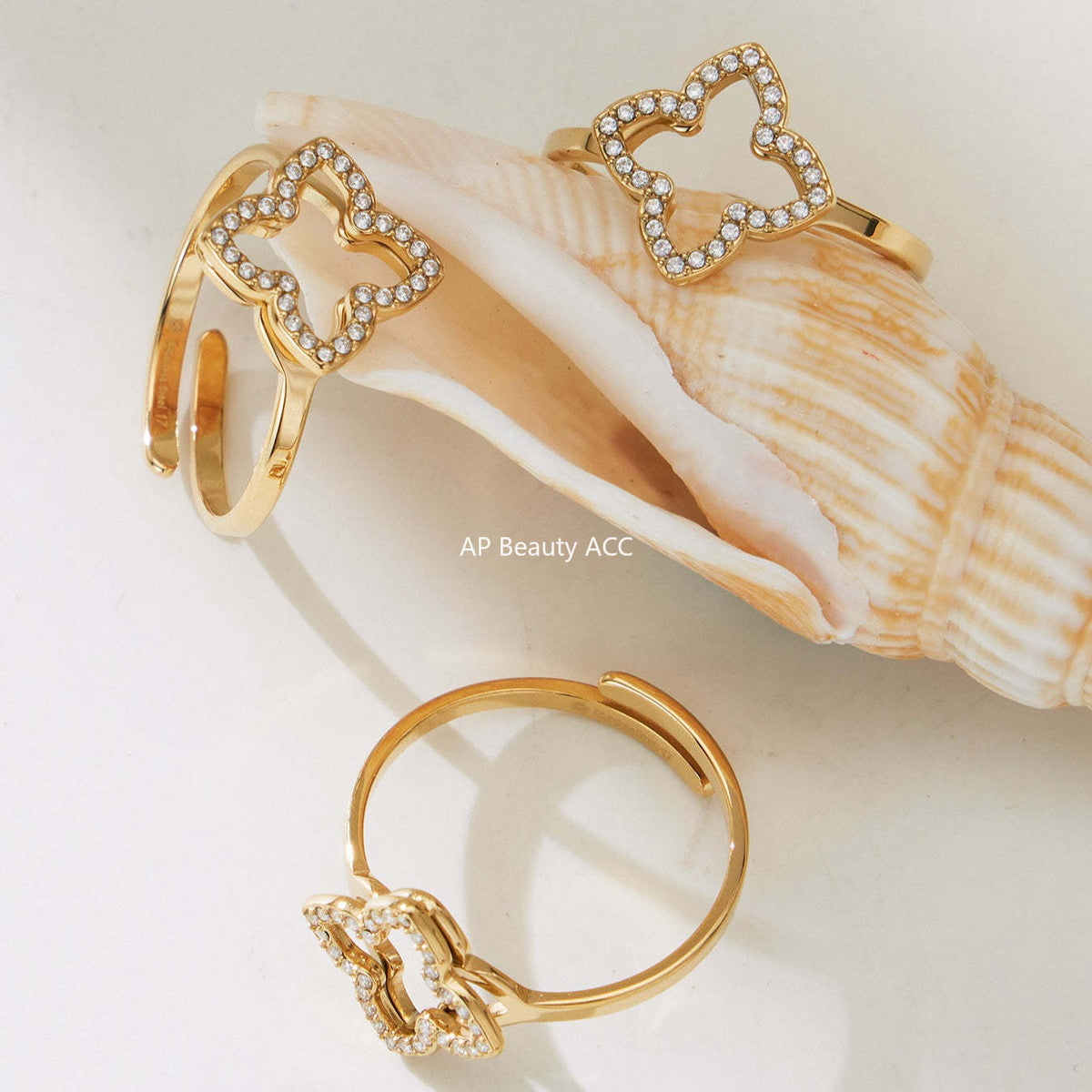 D관 - 스테인리스 스틸 클로버 플라워 풀큐빅 18K 도금 목걸이 귀걸이 반지 [TXP505] 25.12-1