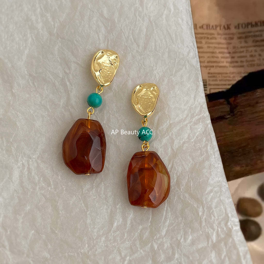 C관 - 핸드메이드 불규칙 브라운 925 은침 귀걸이 [6814] 25.09-4