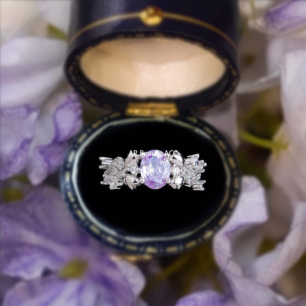 C관 - 화이트골드 도금 퍼플 큐빅 플라워 오픈형 반지 [6945] 25.10-4