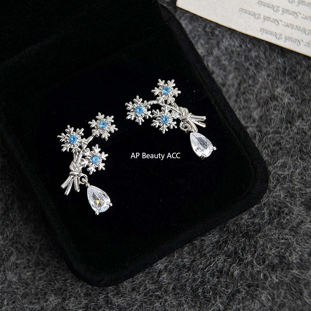 C관 - 아쿠아마린 큐빅 눈꽃 디자인 925 은침 귀걸이 [7158] 25.11-4