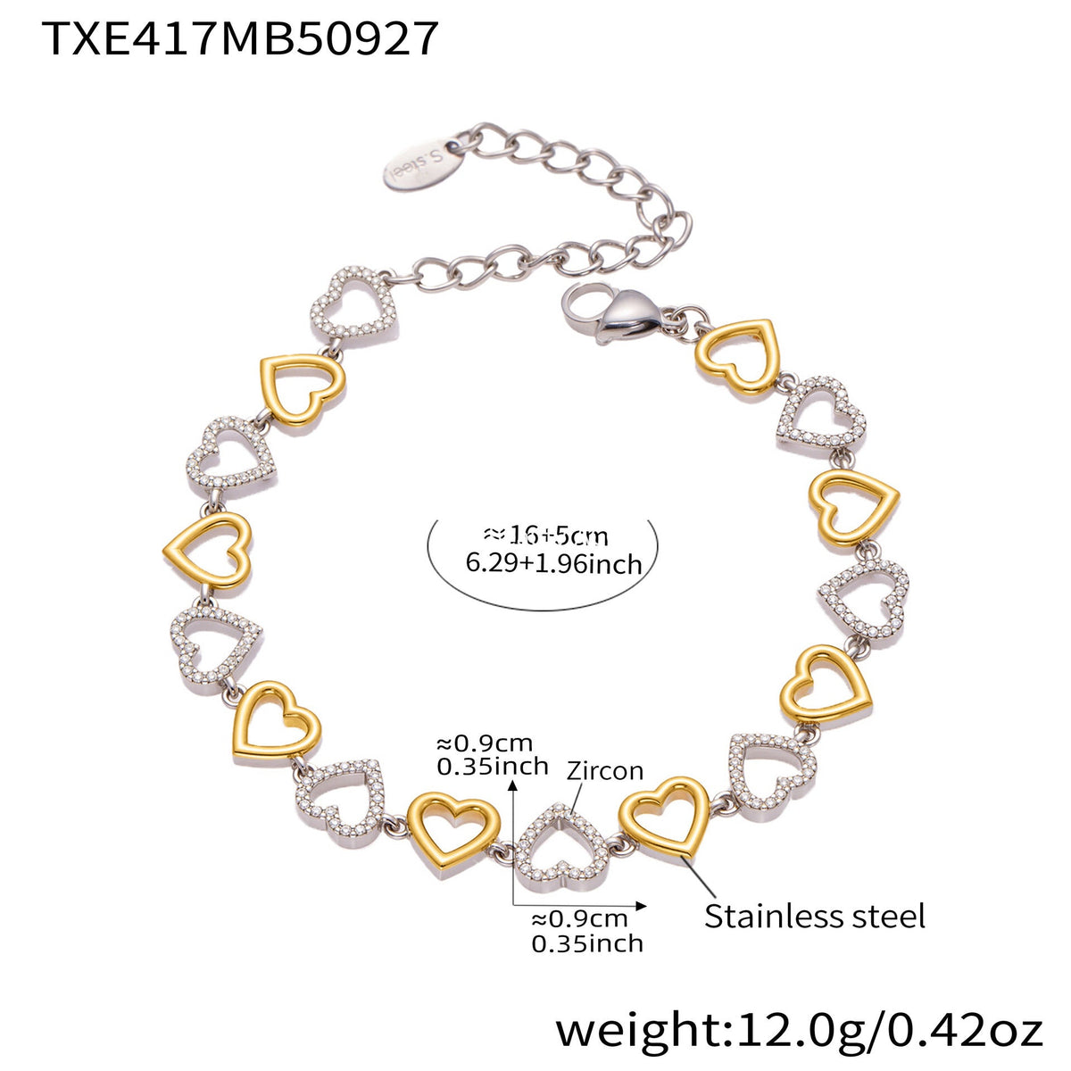D관 - 18K 골드 도금 스테인리스 스틸 하트 큐빅 핸드메이드 체인 목걸이 팔찌 [TXP417] 25.10-1