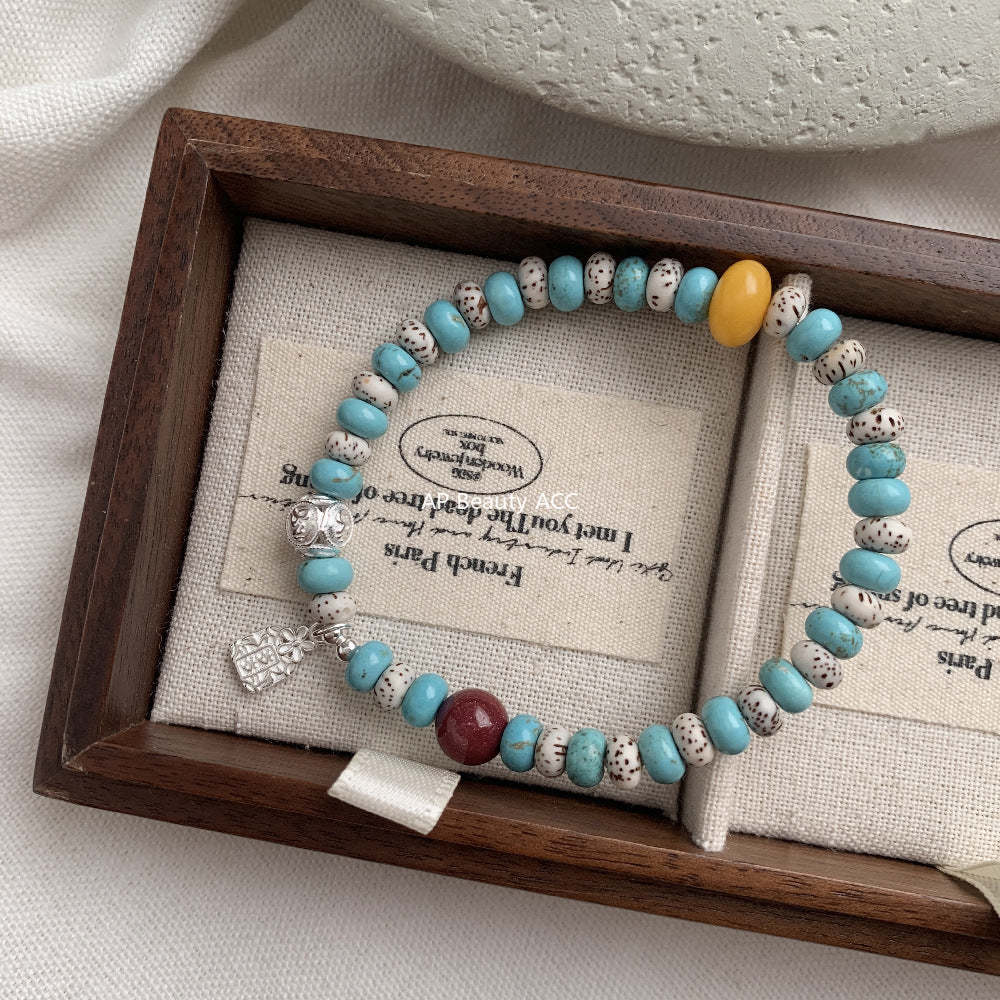 A관 - 925 실버 터키석 자금사 비즈 팔찌 [1529] 25.11-3