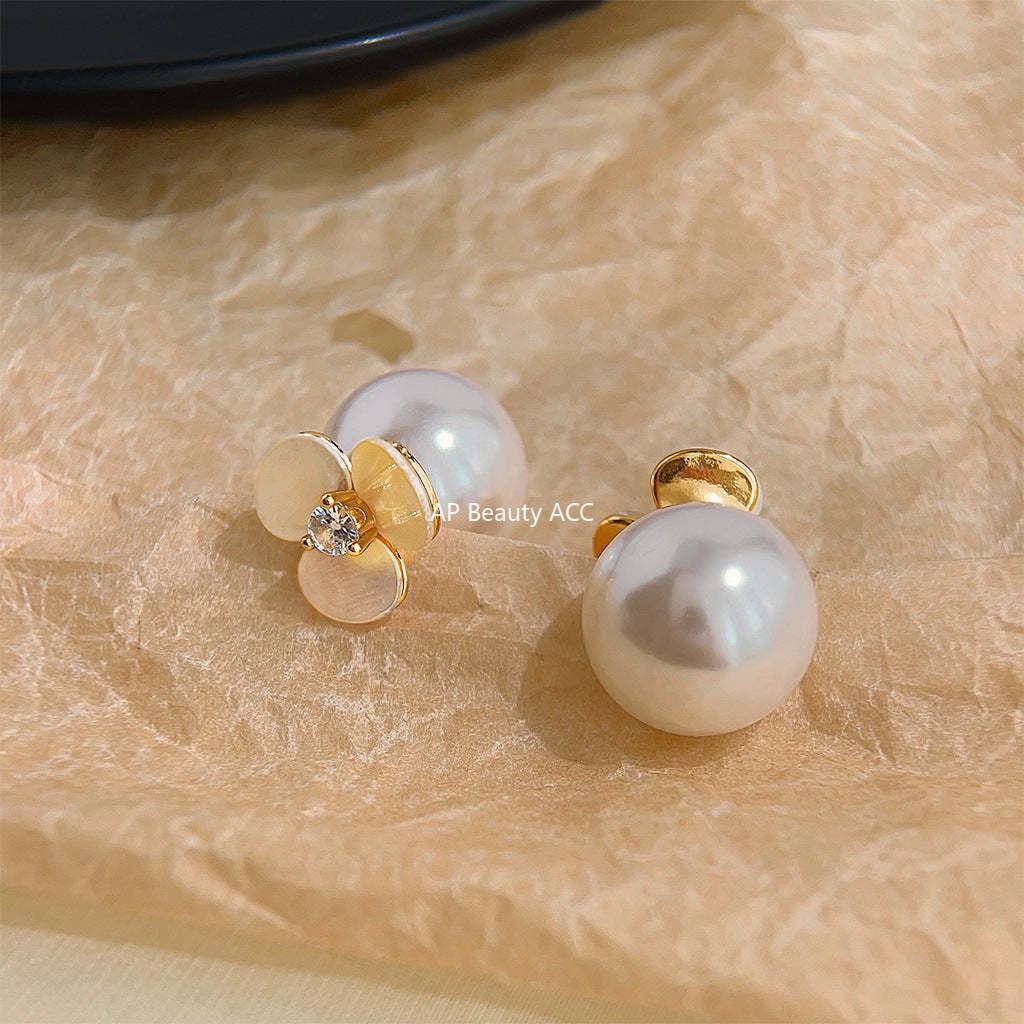 C관 - 진주와 큐빅 십자형 14K 도금 은침 귀걸이 [3959] 24.05-3