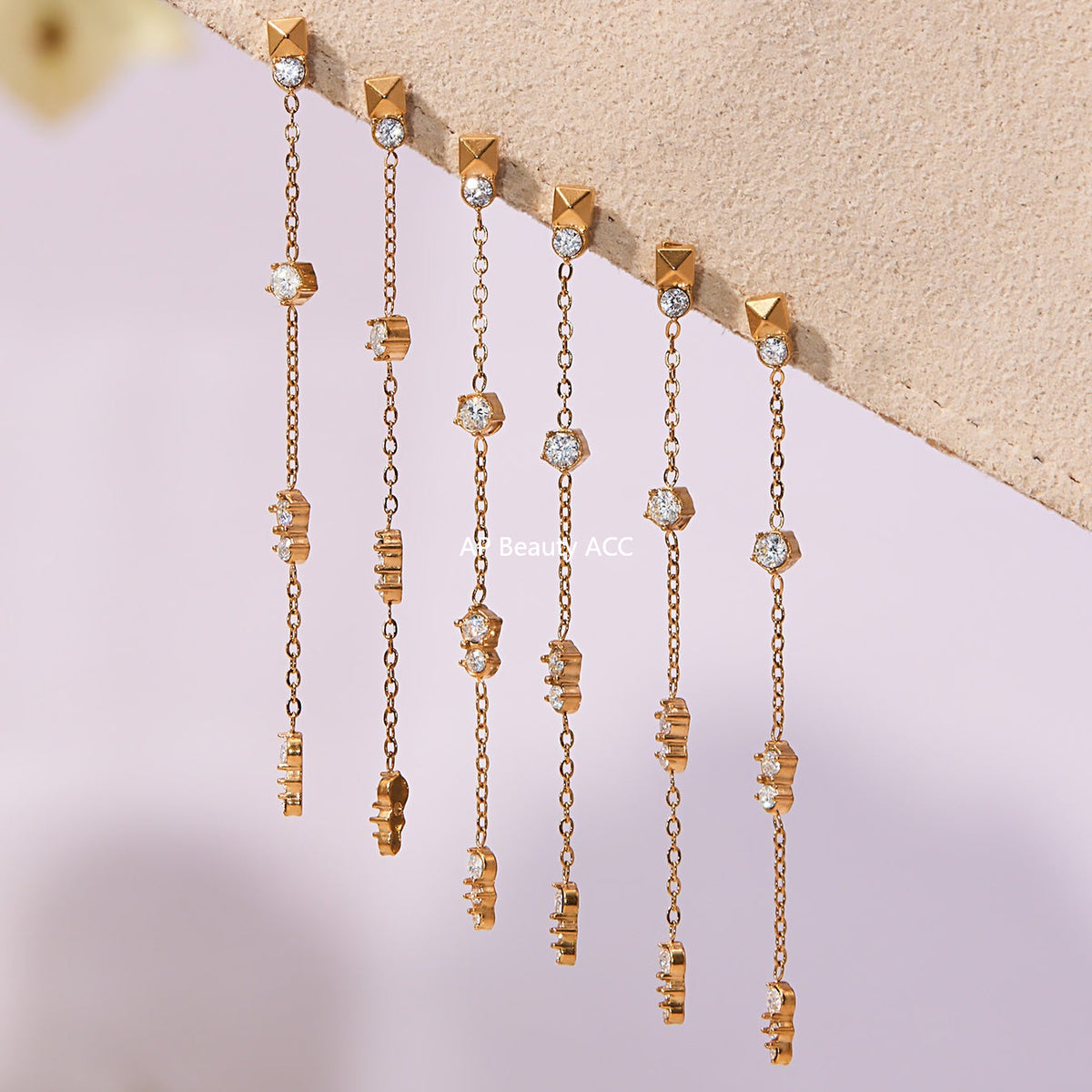 D관 - 스테인리스 스틸 18K 도금 큐빅 드롭 귀걸이 [F932] 25.11-2