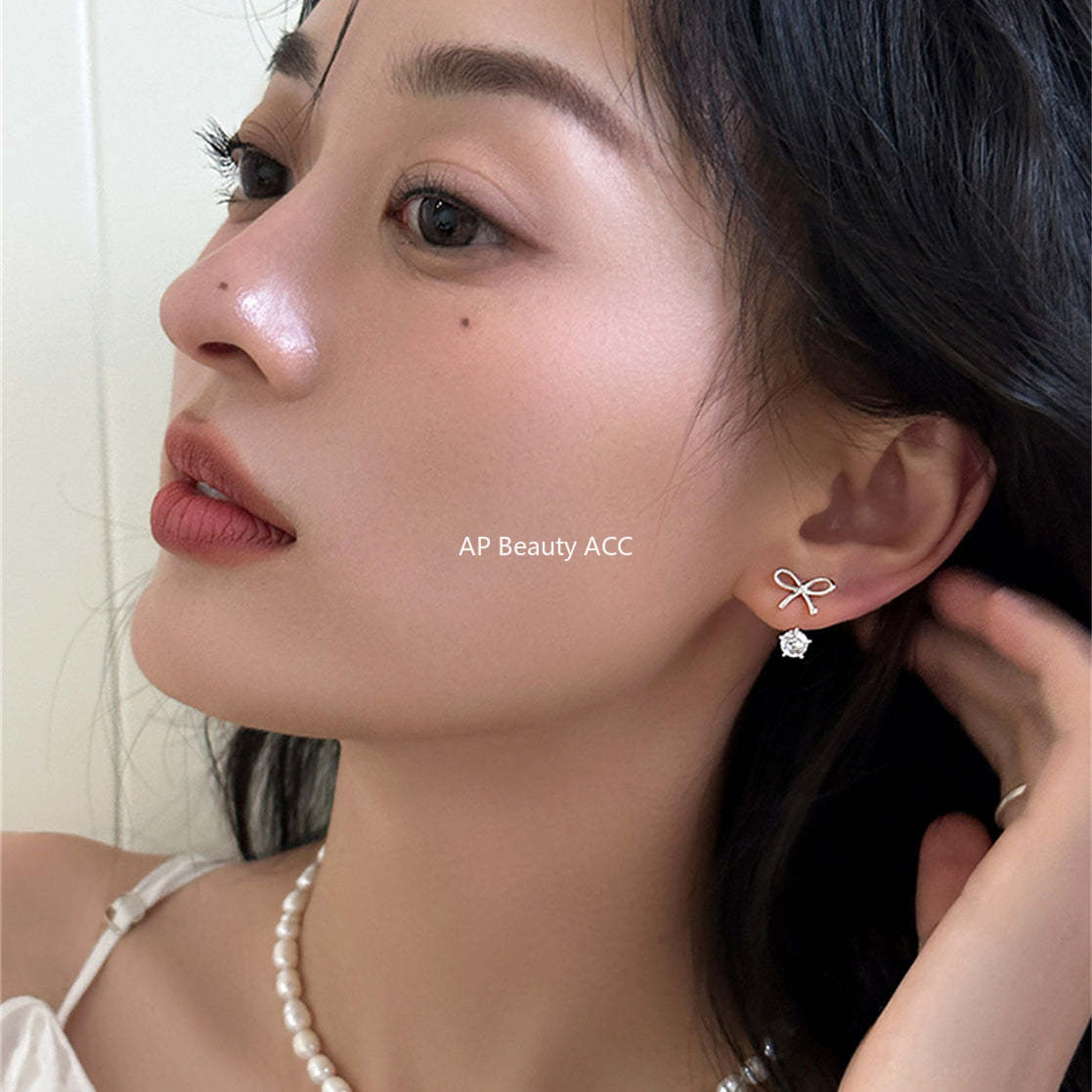 A관 - 리본 큐빅 925 은침 귀걸이 [EH-3702] 25.07-2