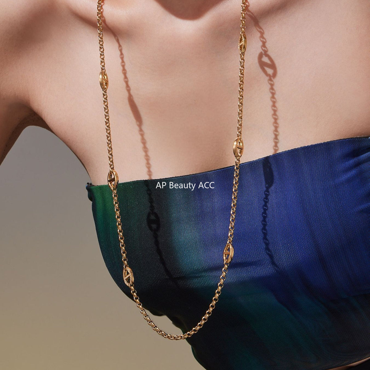 D관 - 스테인리스 스틸 18K 도금 큐빅 버클 장식 롱 목걸이 [M081] 25.10-3