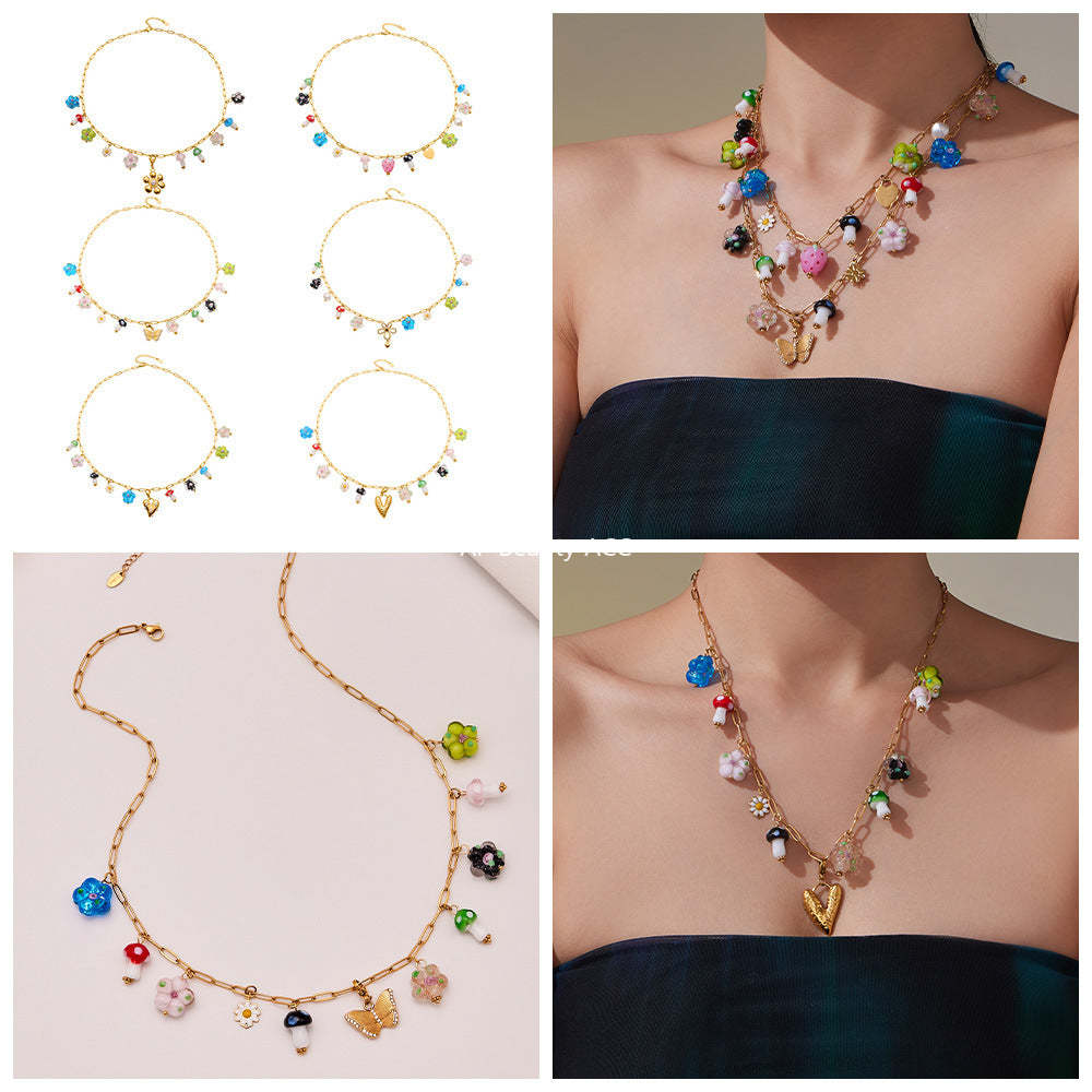 D관 - 스테인리스 스틸 나비 큐빅 레진 에나멜 펜던트 목걸이 [P2183] 25.10-4