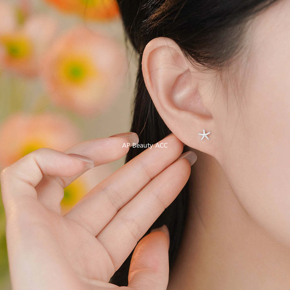 B관 - 999 실버 불가사리 스터드 피어싱 귀걸이 [YC4299E_1] 25.12-2