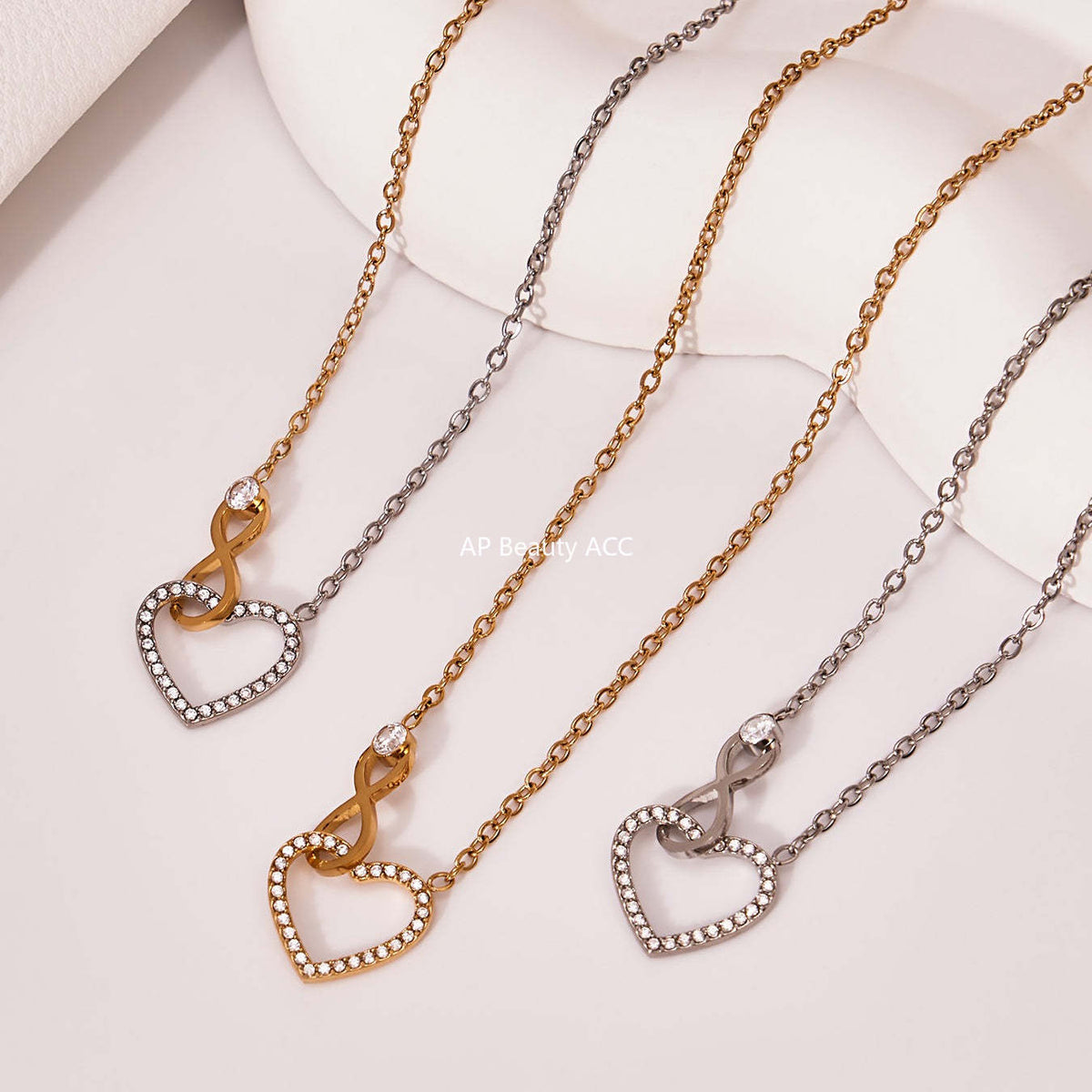 D관 - 하트 인피니티 큐빅 18K 도금 스테인리스 목걸이 팔찌 [TXP461] 25.11-3