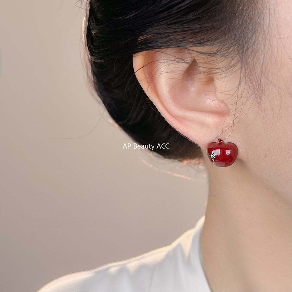 C관 - 핸드페인팅 사과 비대칭 925 은침 귀걸이 [7174] 25.12-1