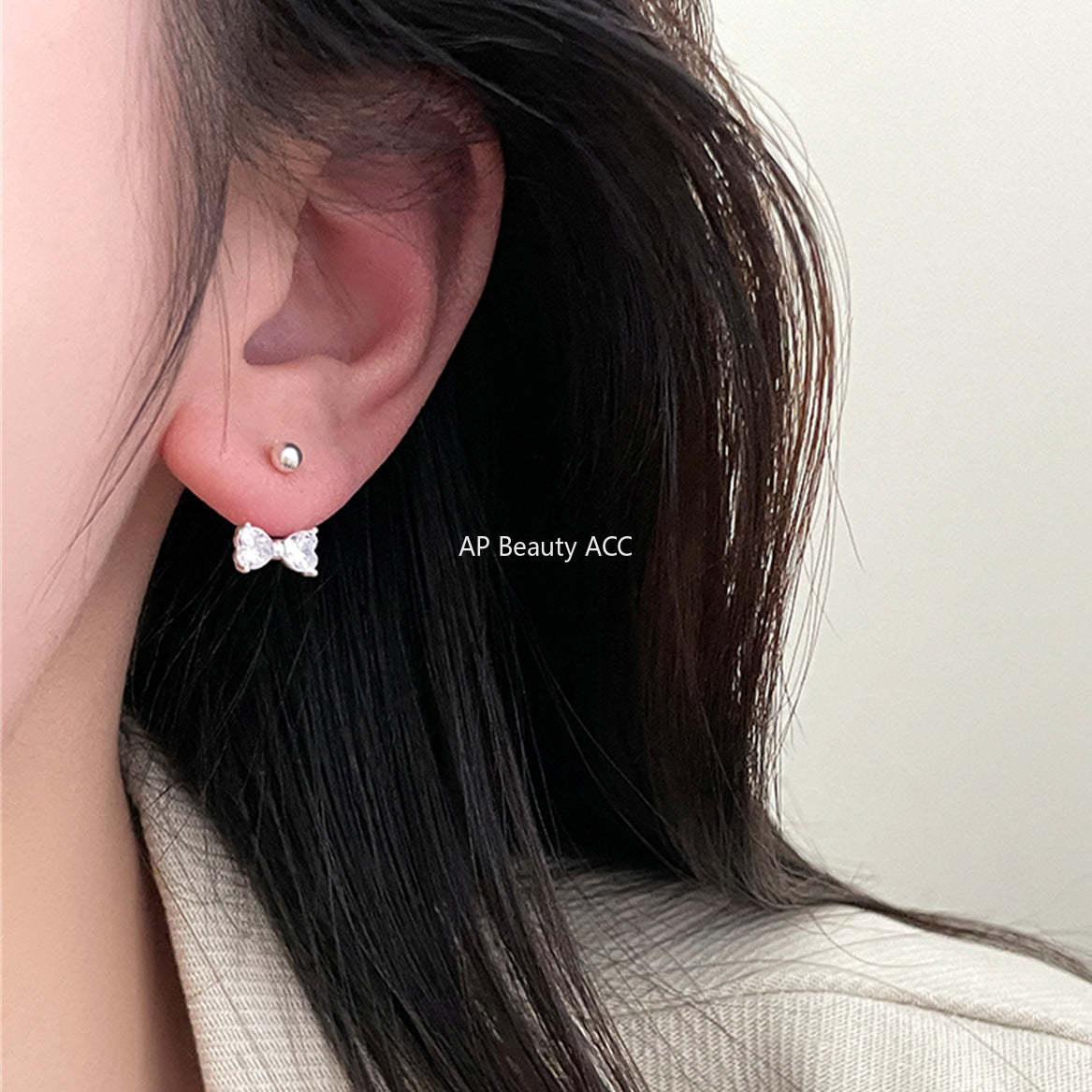 A관 - 큐빅 리본 925 은침 피어싱 귀걸이 [EH-3783] 25.07-4