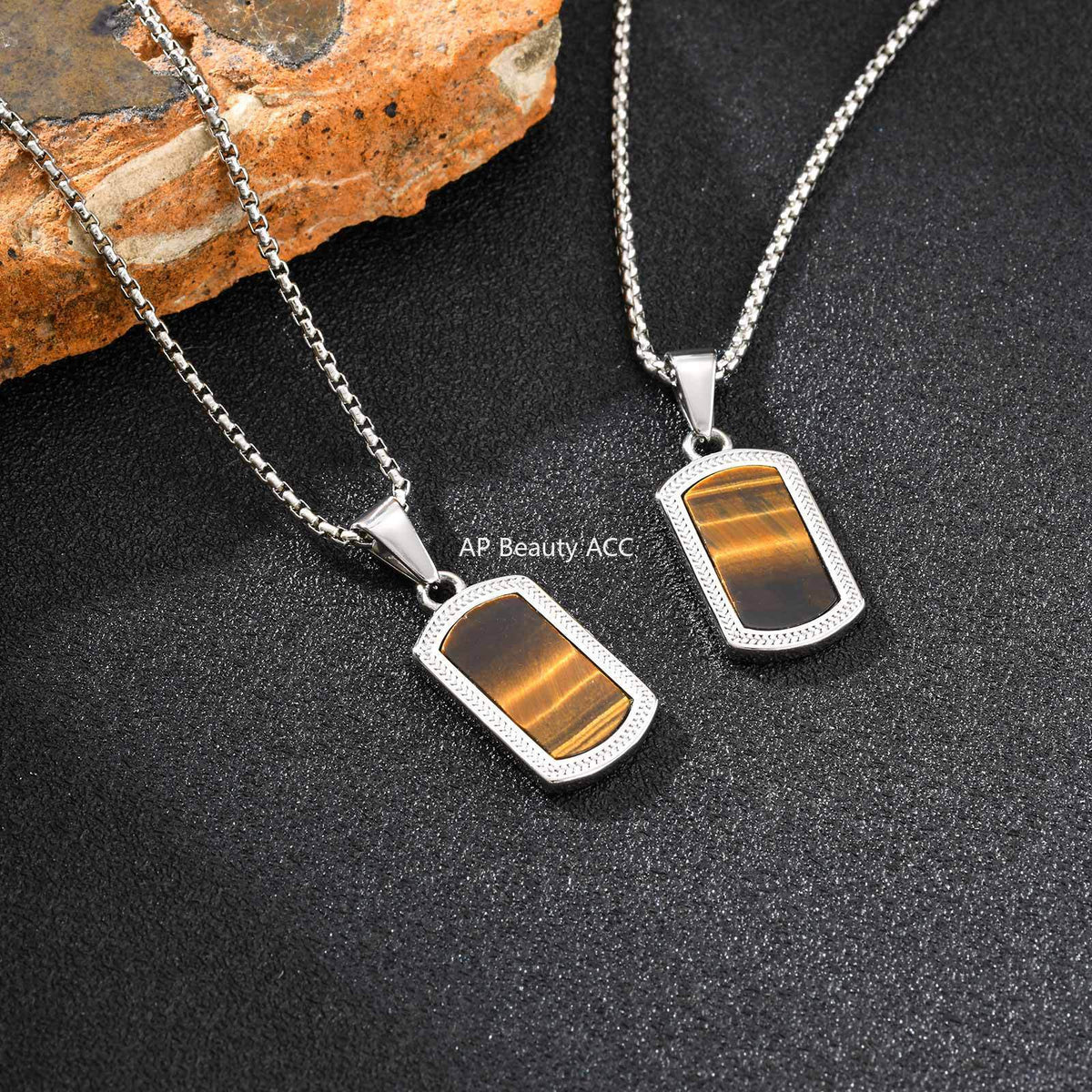 G관 - 스테인리스 스틸 사각 호안석 펜던트 목걸이 [PN-2162] 25.10-5