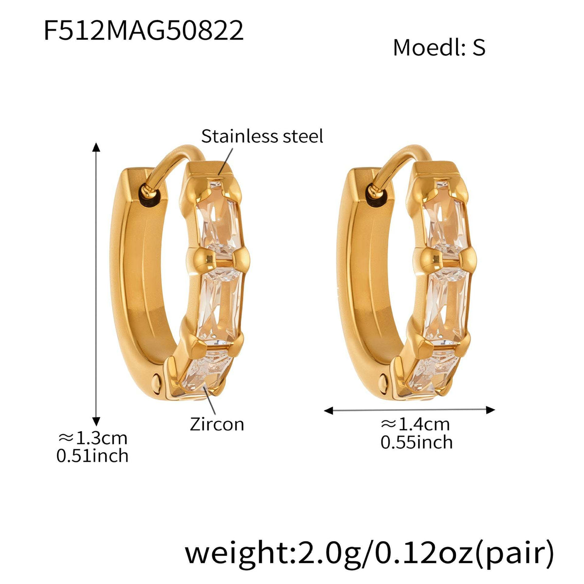 D관 - 스테인리스 스틸 18K 도금 큐빅 귀걸이 [F512-F513] 25.08-5