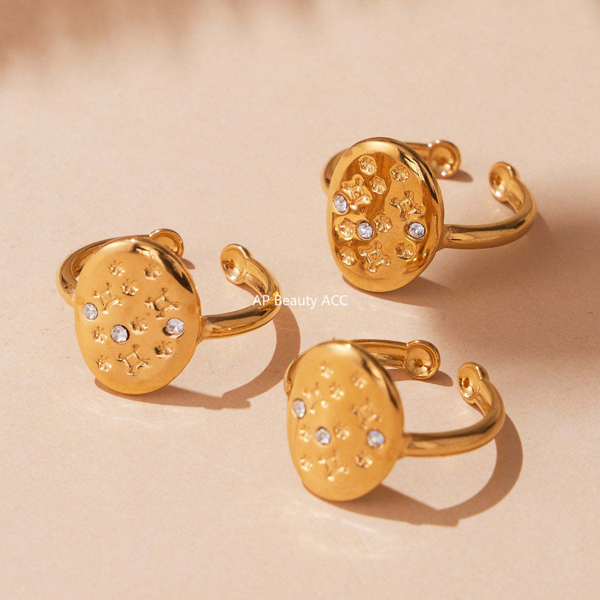 D관 - 불규칙 원형 오각별 큐빅 18K 골드 도금 오픈 반지 [A276-A335] 25.09-4