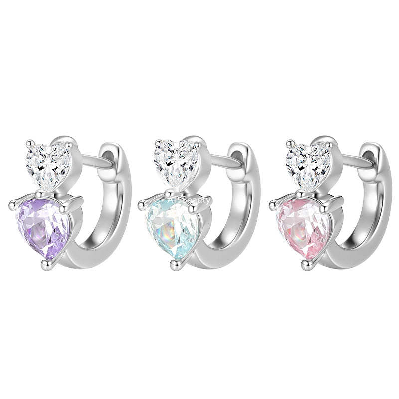 A관 - 투톤 하트 큐빅 티타늄 스틸 귀걸이 [EH-4331] 25.12-2