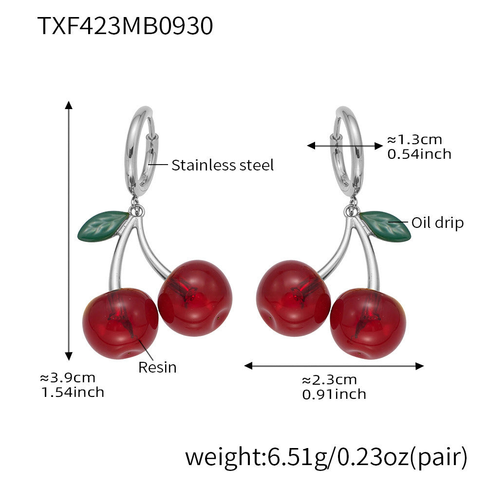D관 - 스테인리스 스틸 체리 과일 펜던트 목걸이 귀걸이 [TXP423-TXF423] 25.10-2