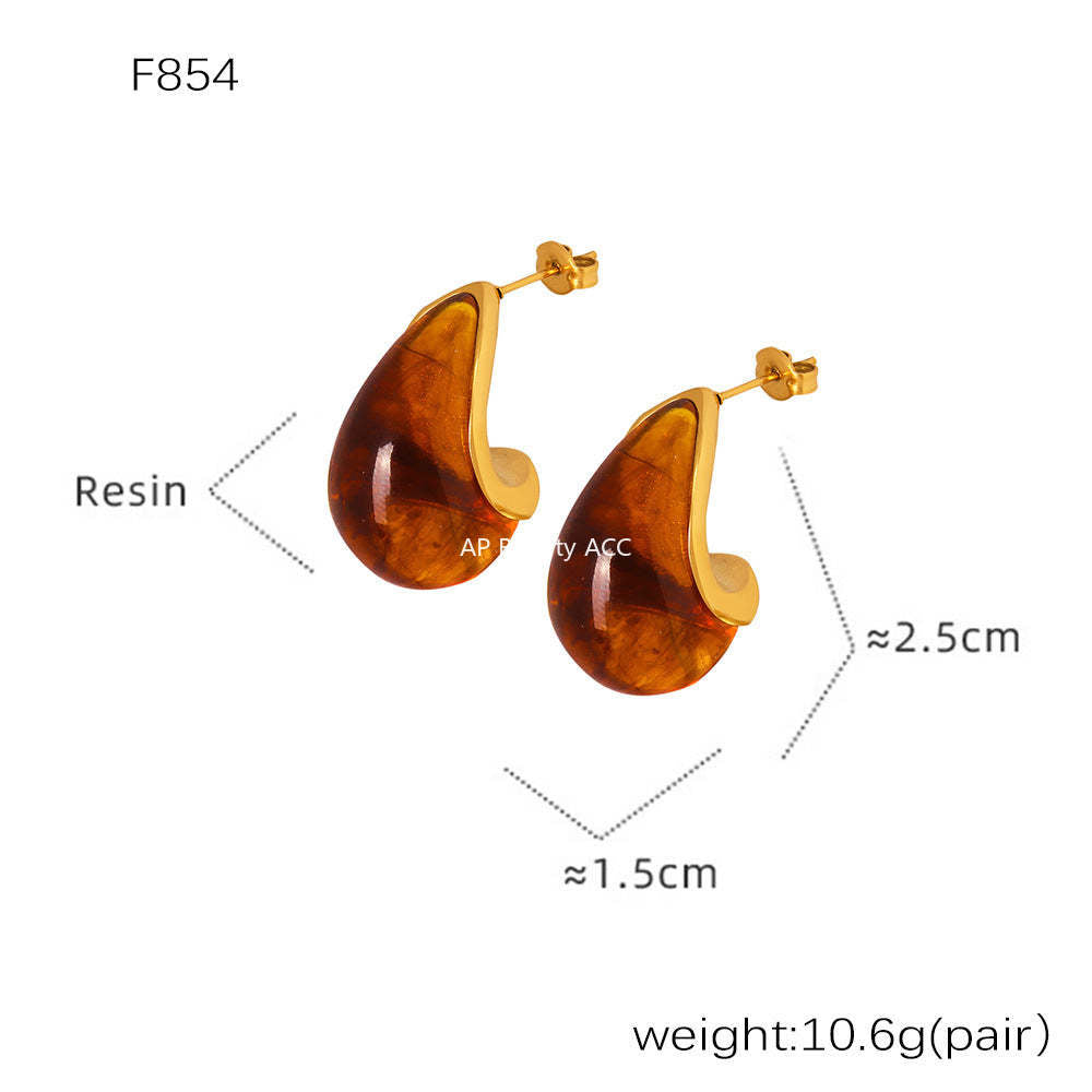 D관 - 스테인리스 스틸 캔디 컬러풀 레진 귀걸이 [F854] 24.12-4