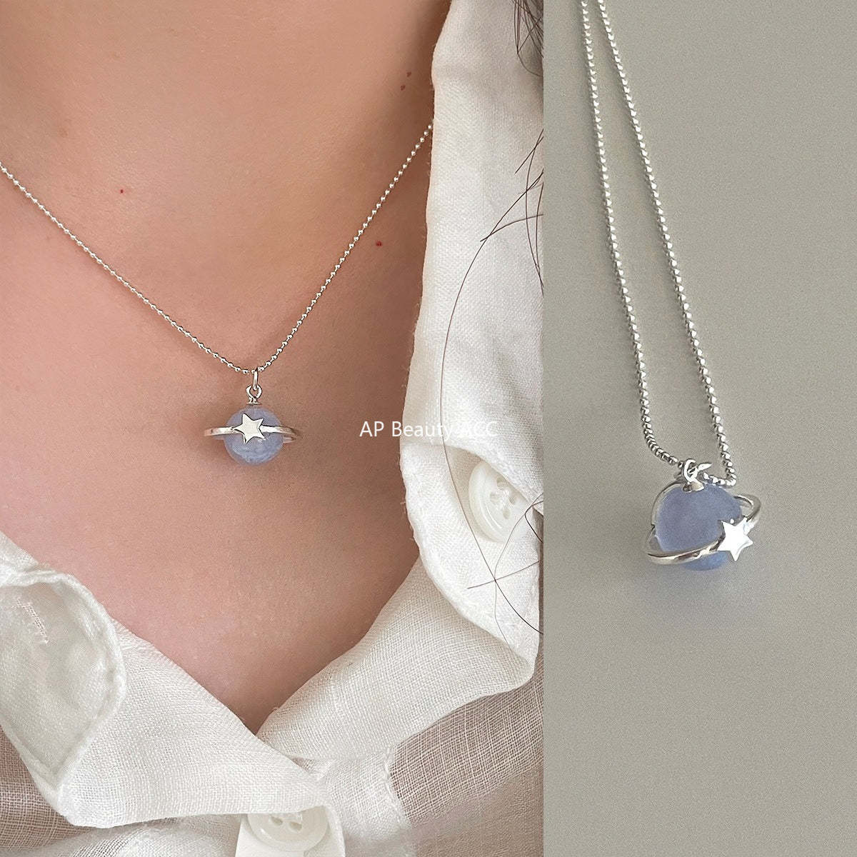 A관 - 925 실버 행성 별 천연석 펜던트 목걸이 [XL-1208] 25.09-4