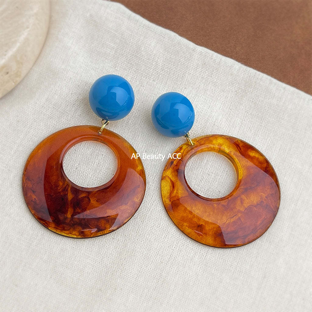 C관 - 대형 원형 레진 블루 볼 핸드메이드 귀걸이 [7029] 25.11-1