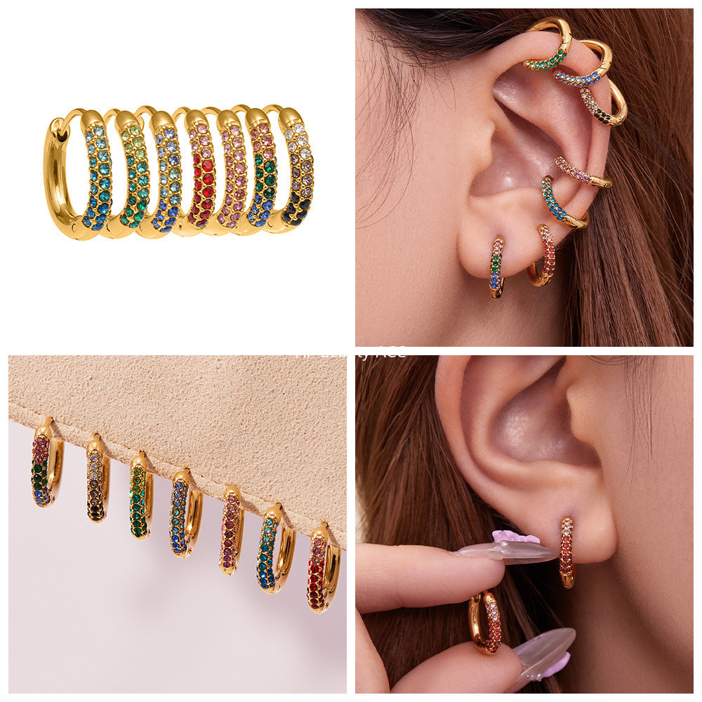 D관 - 스테인리스 18K 도금 멀티컬러 큐빅 링 귀걸이 [F752] 25.11-1