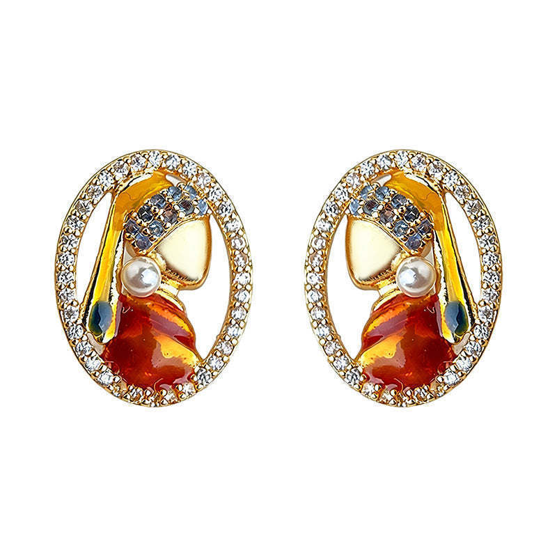 C관 - 명화 인물 큐빅 진주 925 은침 귀걸이 [7239] 25.12-3