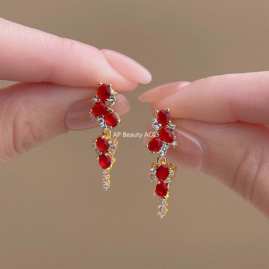 C관 - 레드 큐빅 롱태슬 밀이삭 925 은침 귀걸이 [7196] 25.12-1