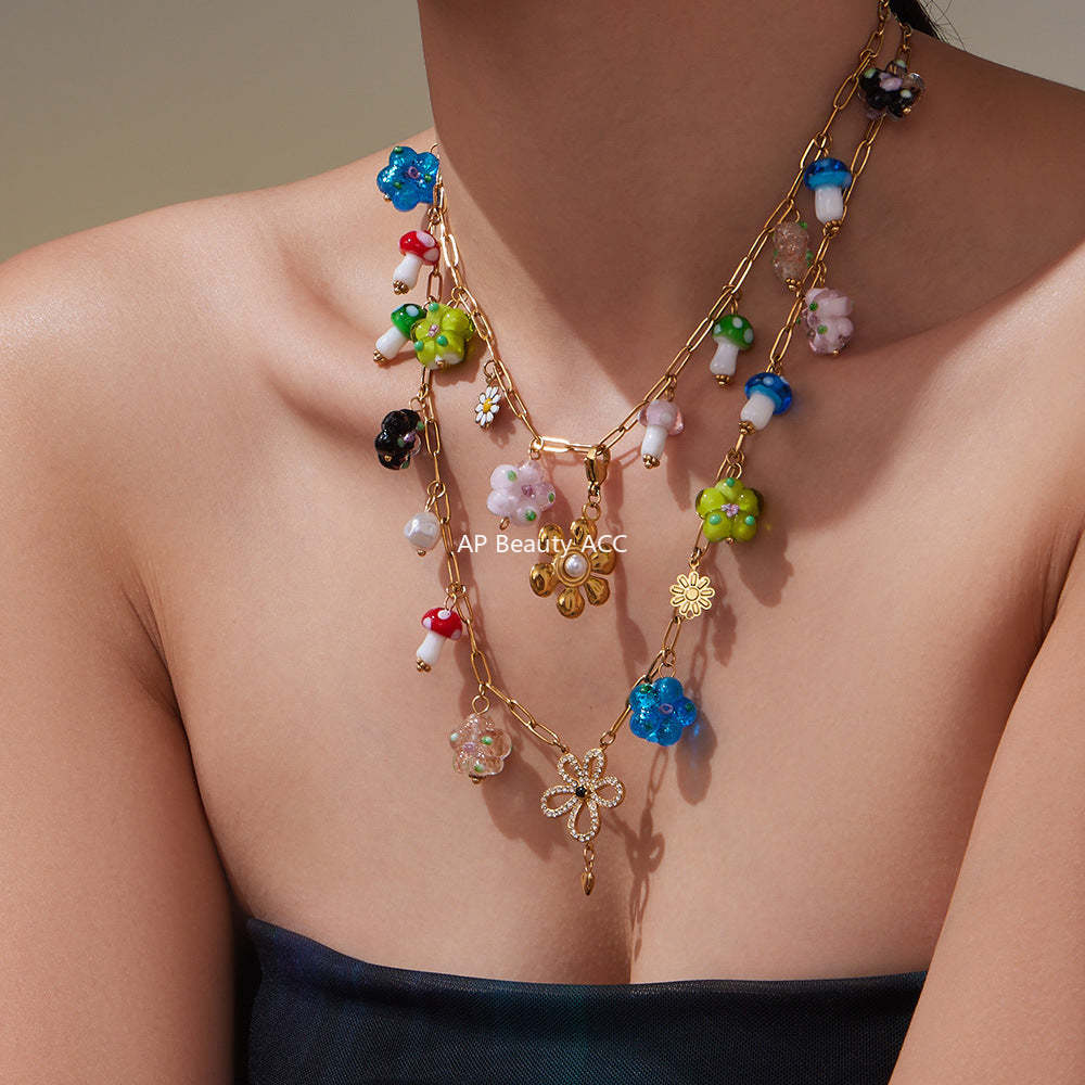 D관 - 스테인리스 스틸 나비 큐빅 레진 에나멜 펜던트 목걸이 [P2183] 25.10-4