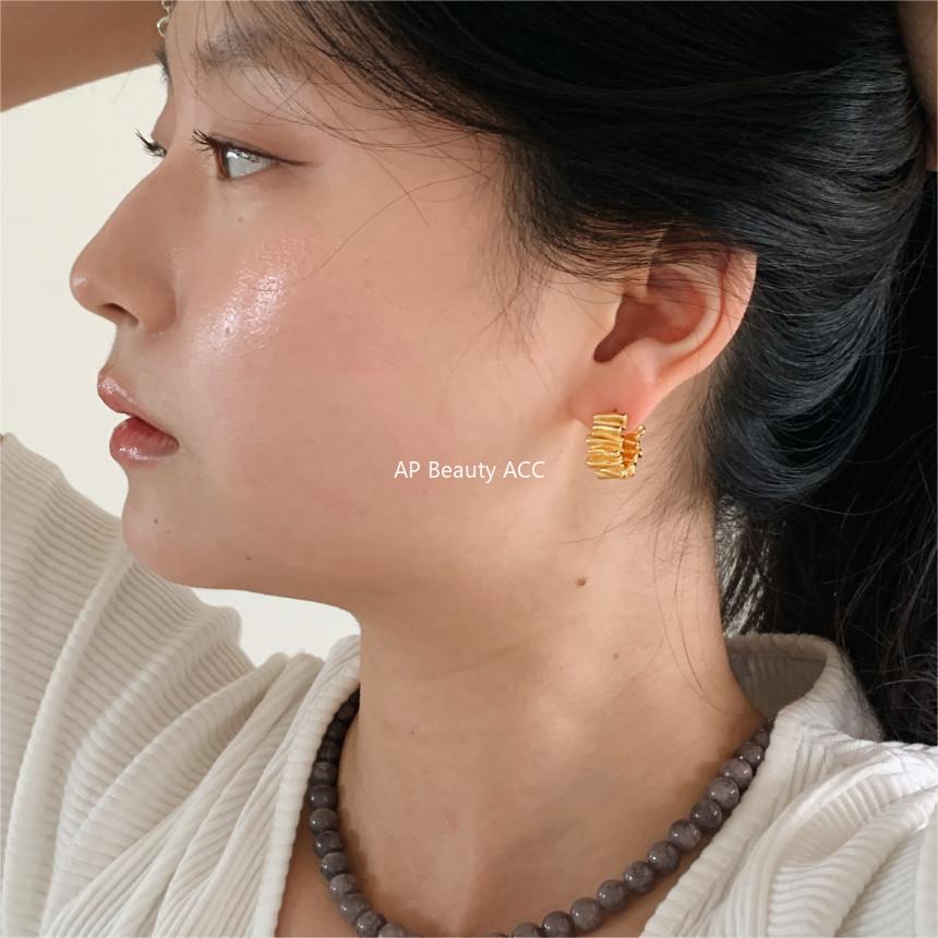 F관 - 925 실버 주름 디자인 귀걸이 [C1208] 24.05-4