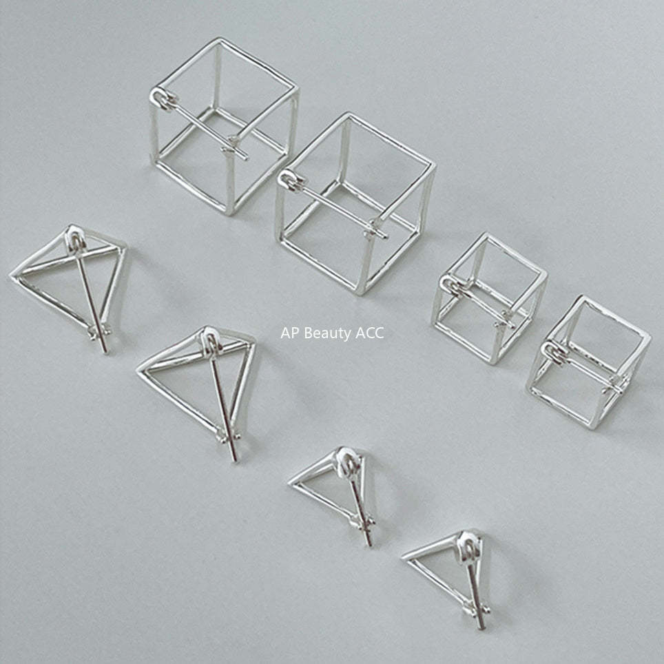 A관 - 삼각형 사각형 입체 모양 925 은침 귀걸이 [EH-3966] 25.08-5
