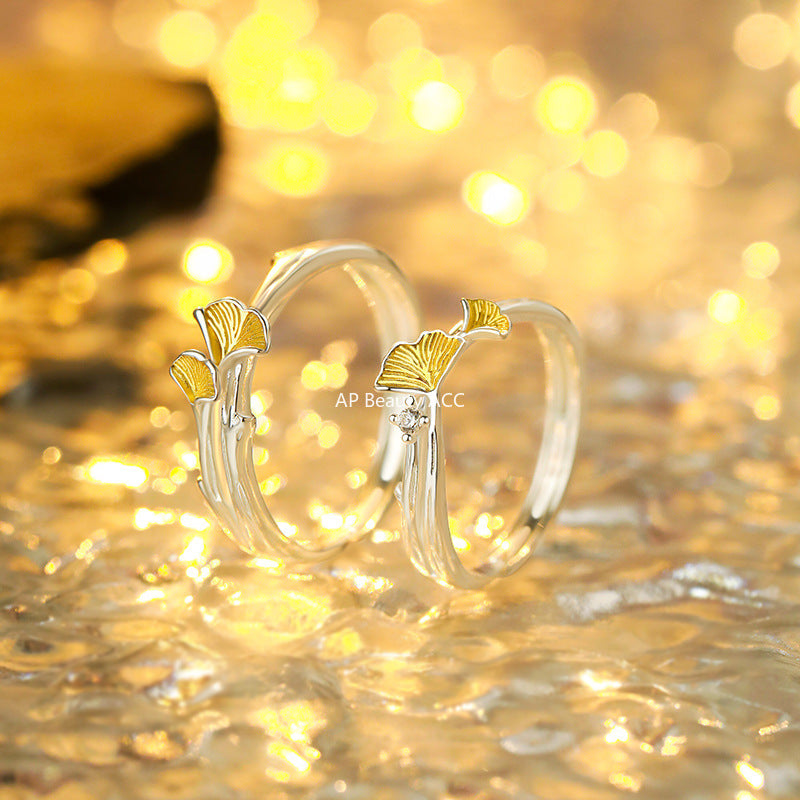 B관 - 999 실버 은행잎 디자인 커플 반지 [YC4856R_1] 25.10-3