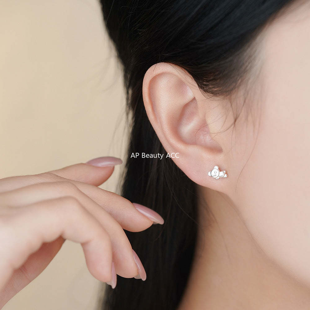 B관 - 999 실버 곰 밀크티 모양 피어싱 귀걸이 [YC9310E_1] 25.11-4