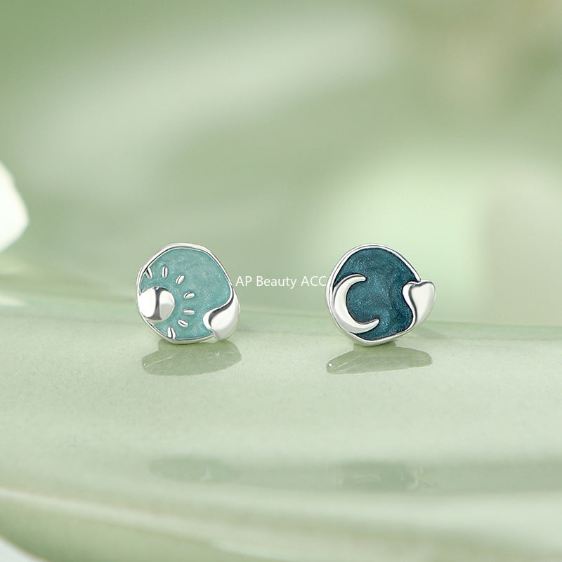 B관 - 999 실버 별 달 디자인 비대칭 귀걸이 [YC6209E_1] 25.10-1