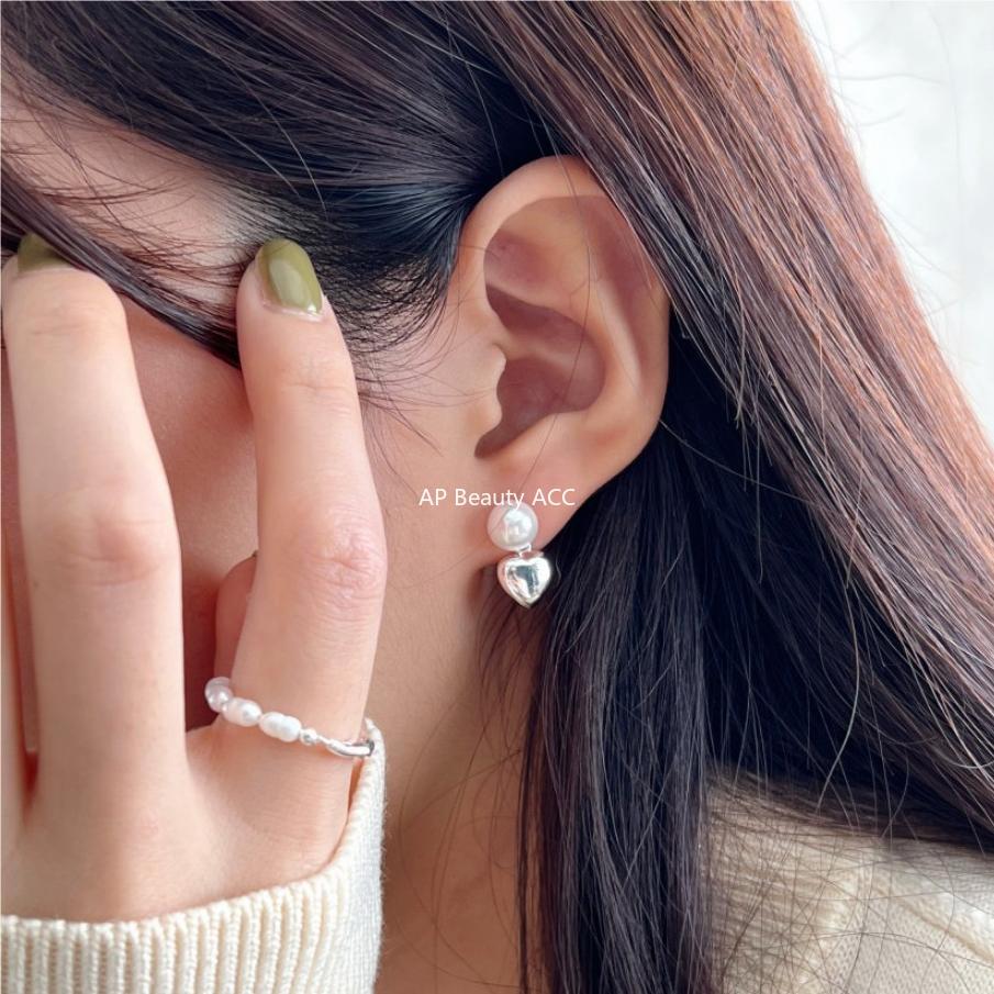 F관 - 925 실버 진주 드롭 하트 귀걸이 [C1056] 25.09-4