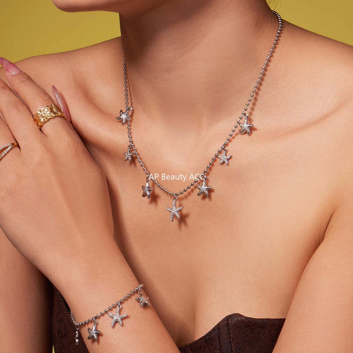 D관 - 스테인리스 스틸 불가사리 큐빅 펜던트 귀걸이 목걸이 팔찌 발찌 [TXP478] 25.11-4