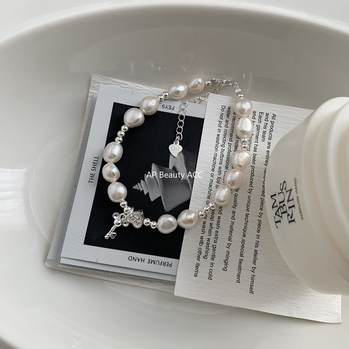 A관 - 925 실버 바로크 담수진주 하트 미키 키 팔찌 [1370] 25.10-2