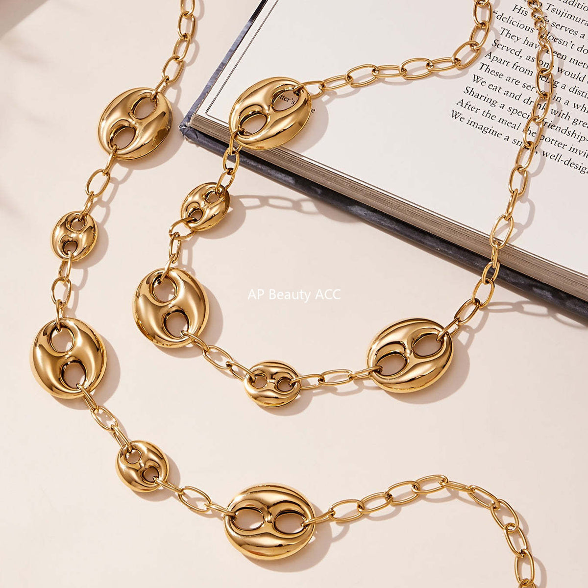 D관 - 돼지코 모양 체인 18K 도금 스테인리스 스틸 목걸이 [P180] 25.11-3