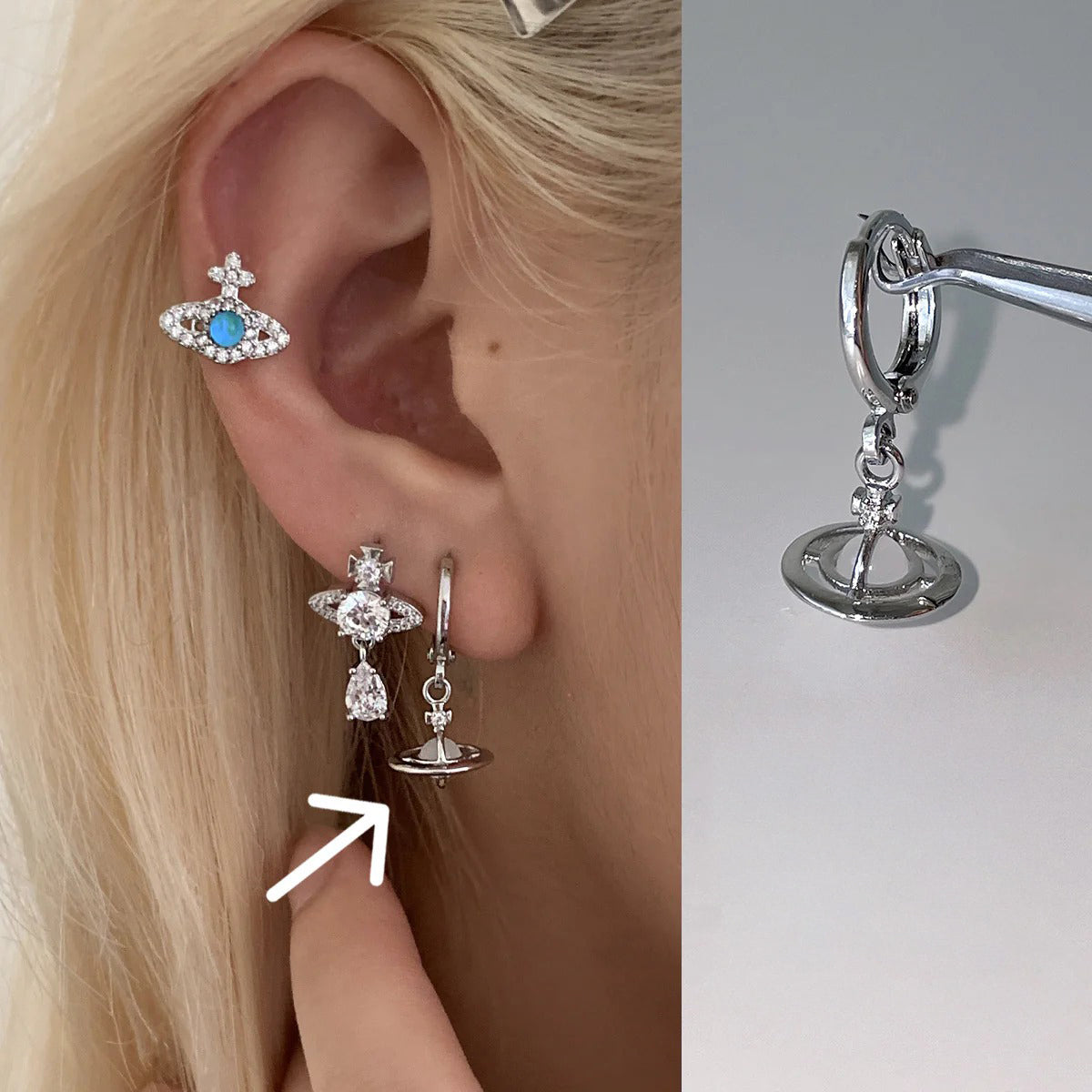 A관 - 큐빅 행성 티타늄 스틸 피어싱 귀걸이 [EH-4347] 25.12-1